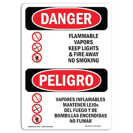 Signmission Safety Sign, OSHA Danger, 5" Height, Flammable Vapors Keep Fire Away Spanish, 10PK OS-DS-D-35-VS-1257-10PK